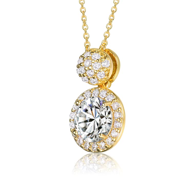 CZ Halo Pendant In 14K Gold Over Sterling Silver