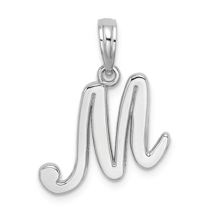 Rhodium Over 14k White Gold Polished Script Letter M Initial Pendant