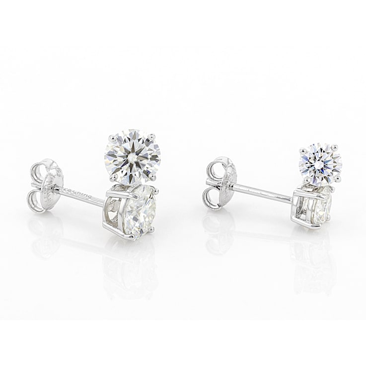 Moissanite platineve(R) set of 2 pair stud earrings, 1ctw pair and a
2ctw pair 3.00ctw DEW
