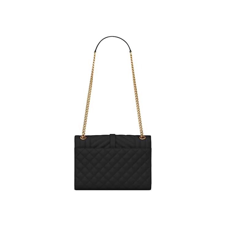 Yves Saint Laurent Envelope Medium in Quilted Grain de Poudre Embossed
Black Leather- Brass Accents
