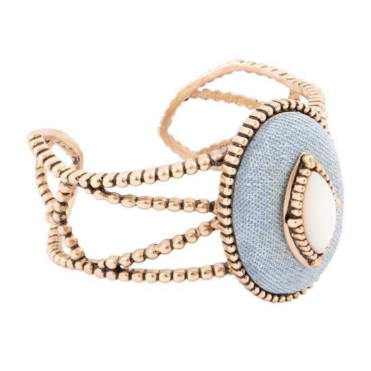 Barse Jewelry Blue Denim Dreams White Mother of Pearl Golden Cuff Bracelet