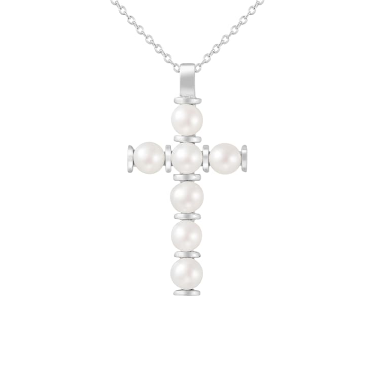 4-5mm White Cultured Freshwater Pearl Sterling Silver Pendant W/Chain