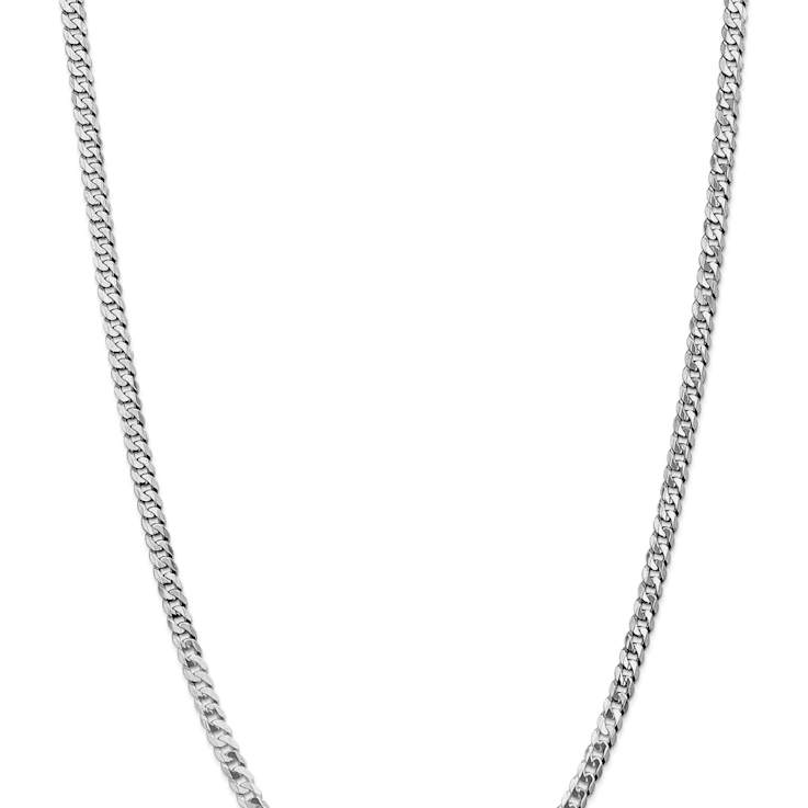 Rhodium Over 14k White Gold 4.75mm Solid Flat Beveled Curb 22 Inch Chain