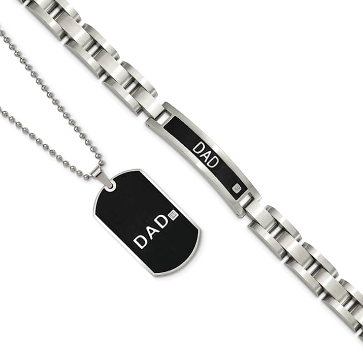 Stainless Steel Black Ion Plated DAD 8.75-inch Bracelet and 24-inch
Necklace Set