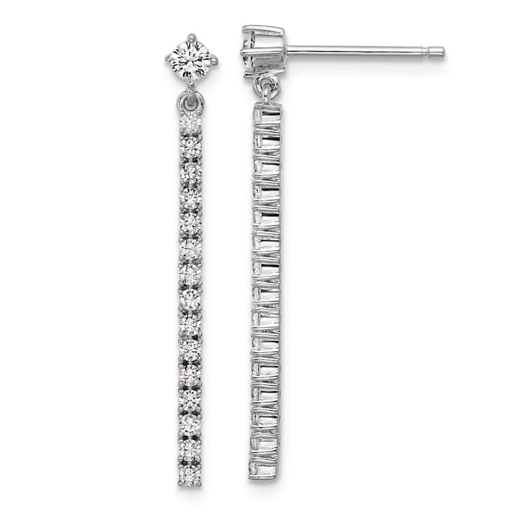 Rhodium Over Sterling Silver Polished Cubic Zirconia Bar Post Dangle Earrings