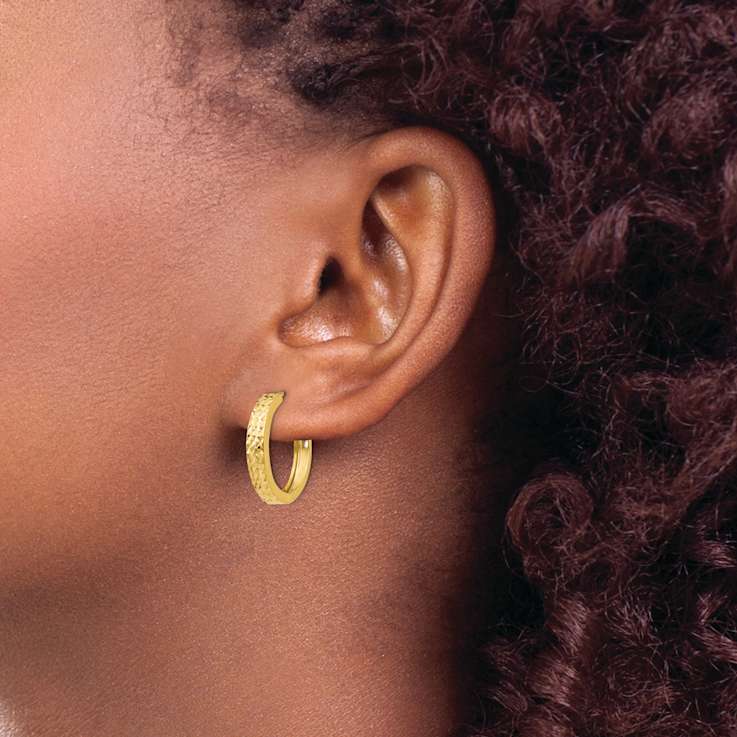 14k Yellow Gold Diamond-Cut 9/16" Hinged Hoop Earrings