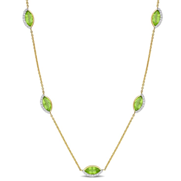 Peridot and Diamond 14K Yellow Gold Station Necklace 3.02ctw