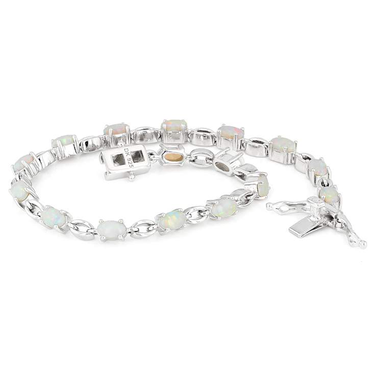 Australian Coober Pedy Opal Cabochon Bracelet In Sterling Silver 5x3mm