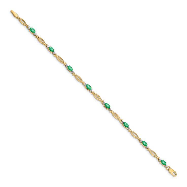 10k Yellow Gold and Rhodium Over 10k Yellow Gold Diamond and Emerald Bracelet