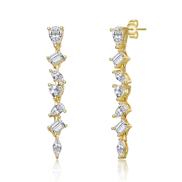 Pear Shape CZ Drop Earrings In 14K Gold Over Sterling Silver