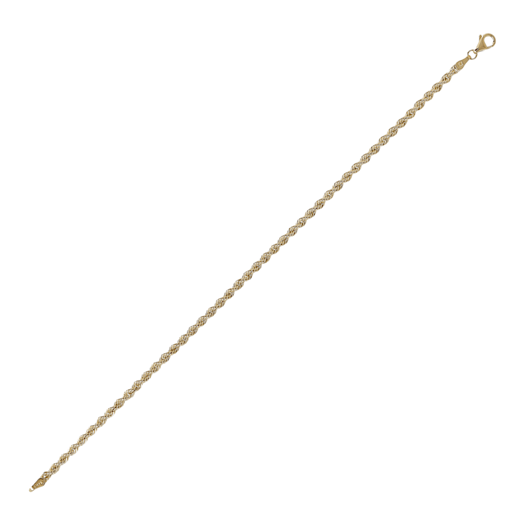 14K Yellow Gold 2.5 mm Diamond Cut Rope Chain Bracelet, 8 Inches