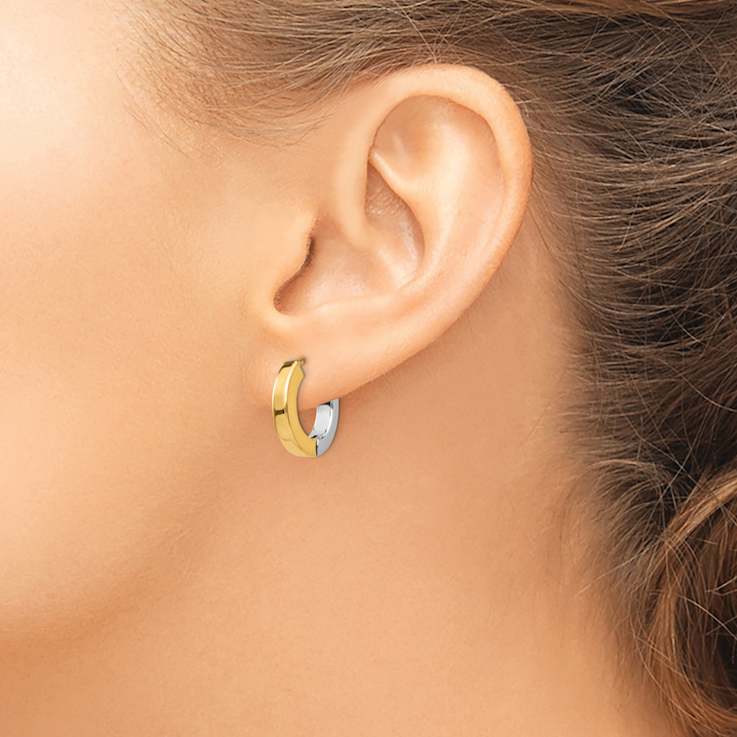 14k Yellow Gold and 14k White Gold Polished 5/8" Hinged Hoop Earrings