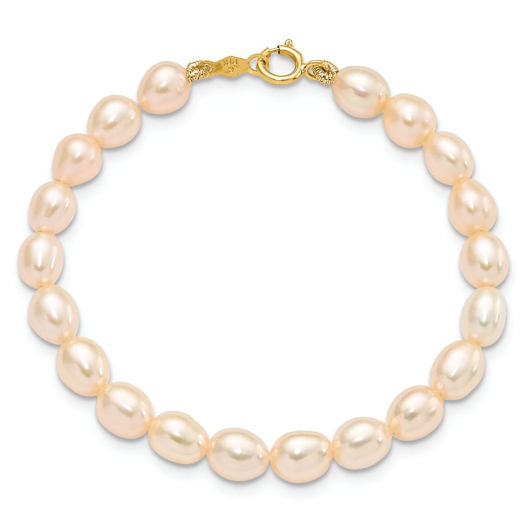 14K Yellow Gold Pink Freshwater Cultured Pearl 12 Inch Necklace, 5 Inch
Bracelet and Earring Set