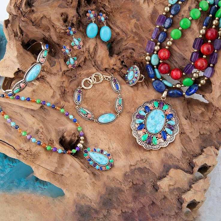 Barse Jewelry Multi-Gemstone Gold Tone Concho  Cuff Bracelet