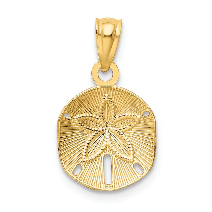 14k Yellow Gold Satin and Diamond-Cut Sand Dollar Pendant