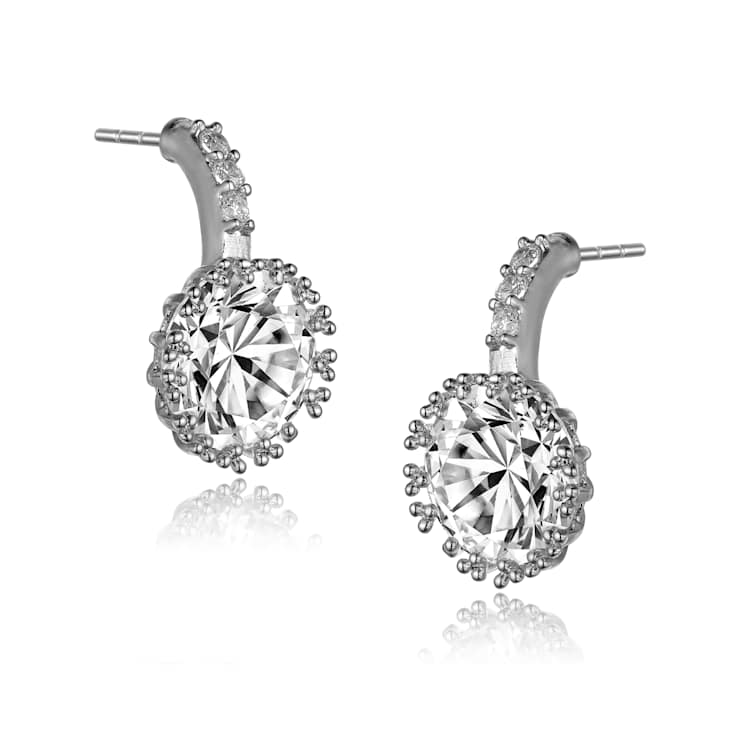 CZ Halo Drop Earrings In Sterling Silver 7.1ctw