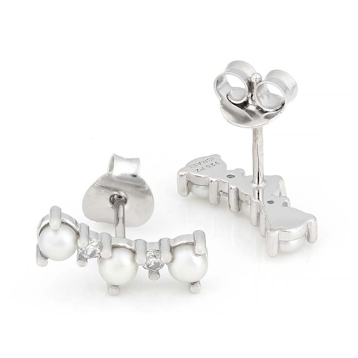 Pearl And CZ Ear Climbers In Sterling Silver
