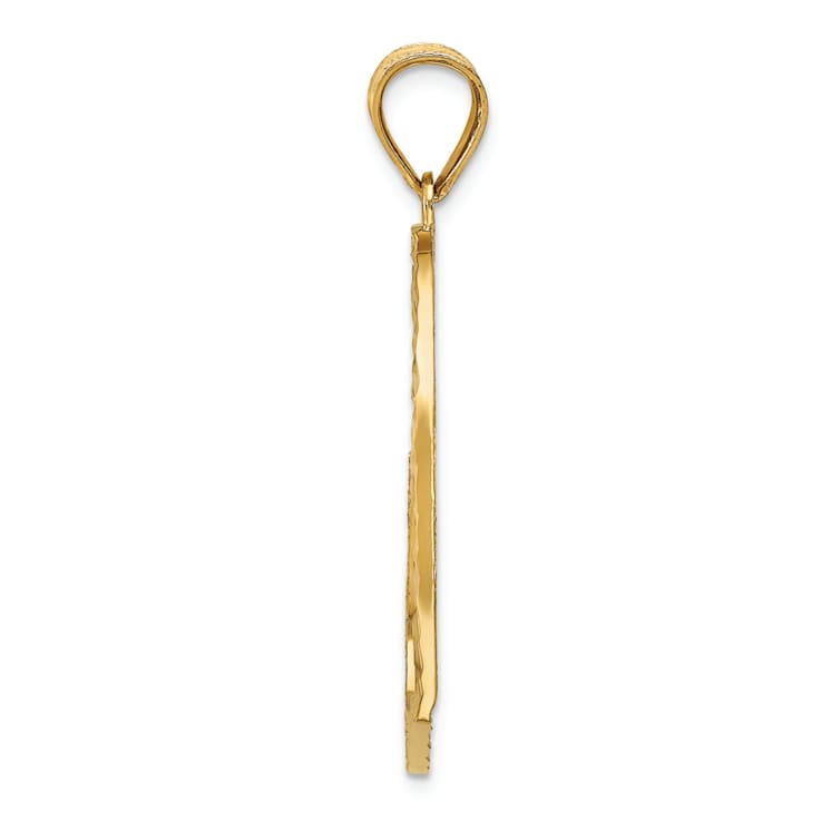 14k Yellow Gold Satin Diamond-Cut Crooked Heart Pendant