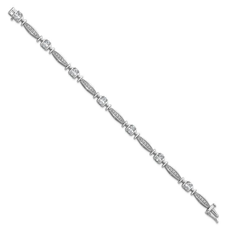 Rhodium Over Sterling Silver Cubic Zirconia Mom with Safety Clasp Bracelet