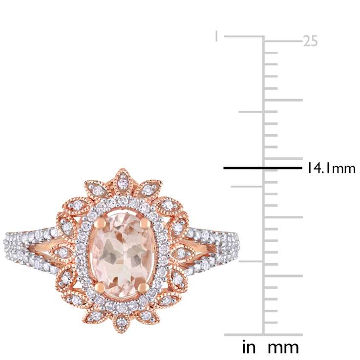 Morganite and Diamond 10K Rose Gold Floral Ring 0.88ctw