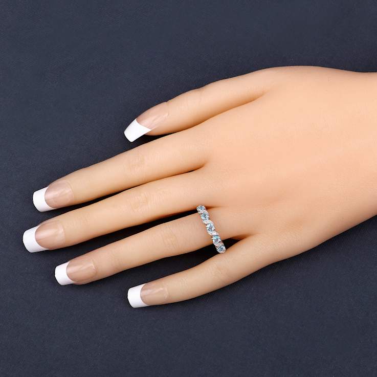 Swiss Blue Topaz and White Topaz Sterling Silver 5 Stone Band Ring