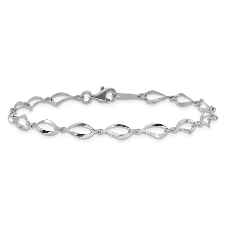 Rhodium Over 10k White Gold 5mm Polished Fancy Link Bracelet