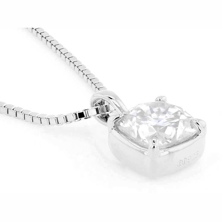 Moissanite Cushion-Cut Solitaire Pendant In Platinum-Enhanced Sterling
Silver 2.00ctw Diamond Equivalent Weight