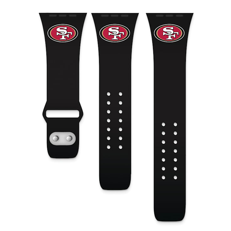 Gametime San Francisco 49ers Black Silicone Band Fits Apple Watch (42/44mm M/L). Watch Not included.