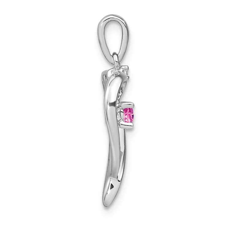 Rhodium Over 14k White Gold Lab Created Pink Sapphire and Diamond Heart Pendant