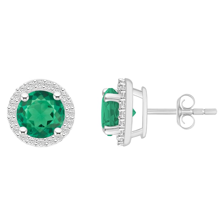 6mm Round Created Emerald And Created White Sapphire 10k White Gold Halo
Stud Earrings