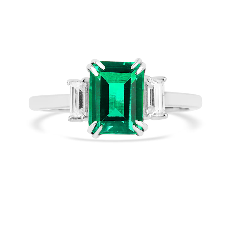 Green Lab Created Emerald and Moissanite Rhodium Over Sterling Silver
3-Stone Ring