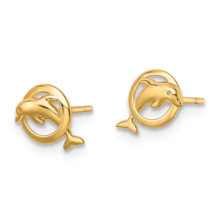 14k Yellow Gold Children's Dolphin Stud Earrings