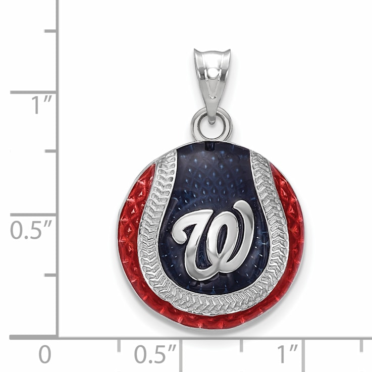 Rhodium Over Sterling Silver MLB LogoArt Washington Nationals Enameled Pendant