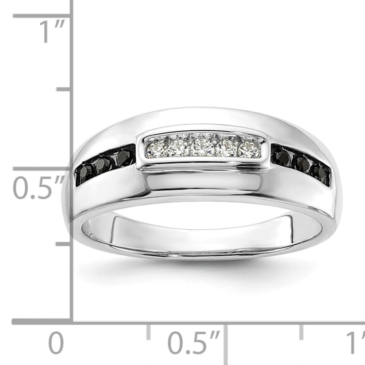 Rhodium Over 14K White Gold White and Black Diamond Men's Ring 0.25ctw
