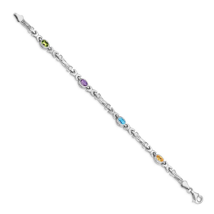Rhodium Over 14k White Gold Rainbow Gemstone Bracelet