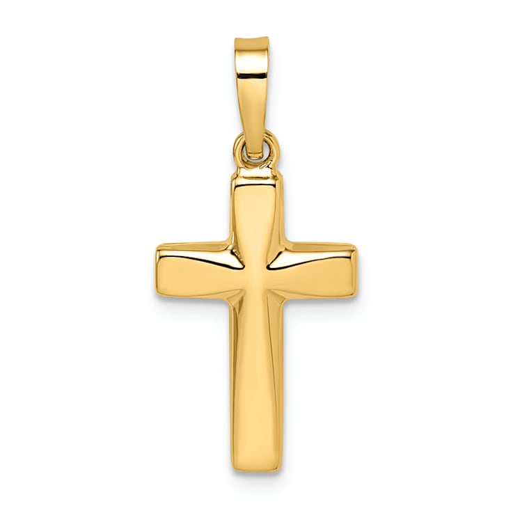 14K Yellow Gold Polished Diamond-cut Reversible Puffed Cross Pendant