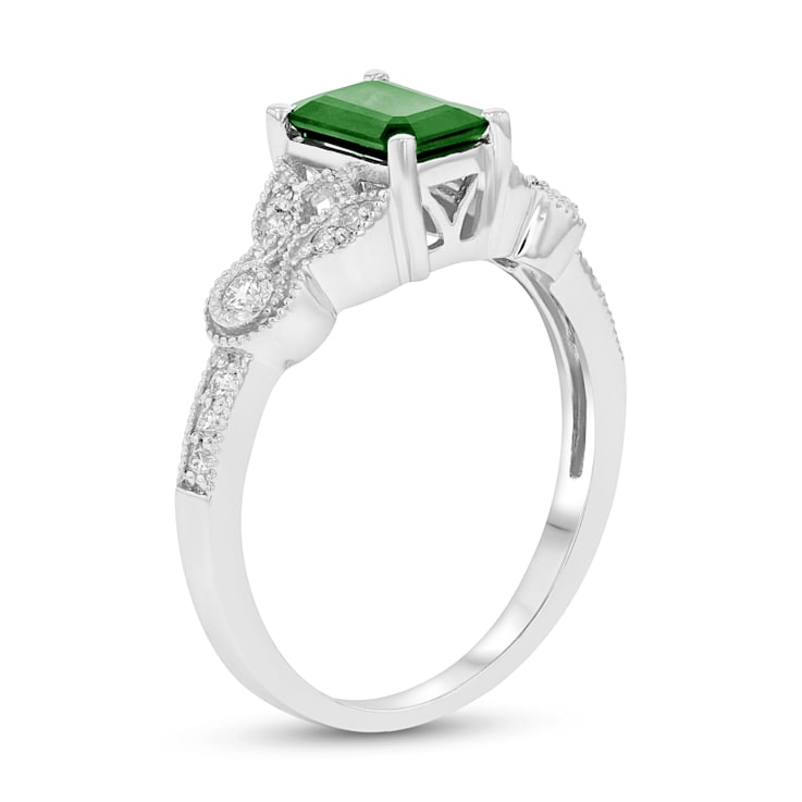 1.05ctw Emerald and Diamond Engagement Ring in 14k White Gold