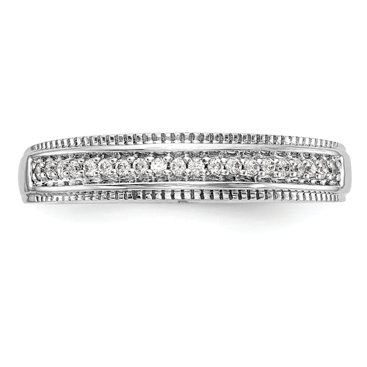 Rhodium Over 14K White Gold Diamond Trio Ladies Wedding Band 0.10ctw