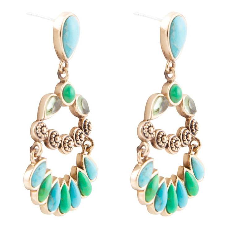 Barse Jewelry Blue and Lime Composite Turquoise Gold Tone Legacy Dangle Earrings