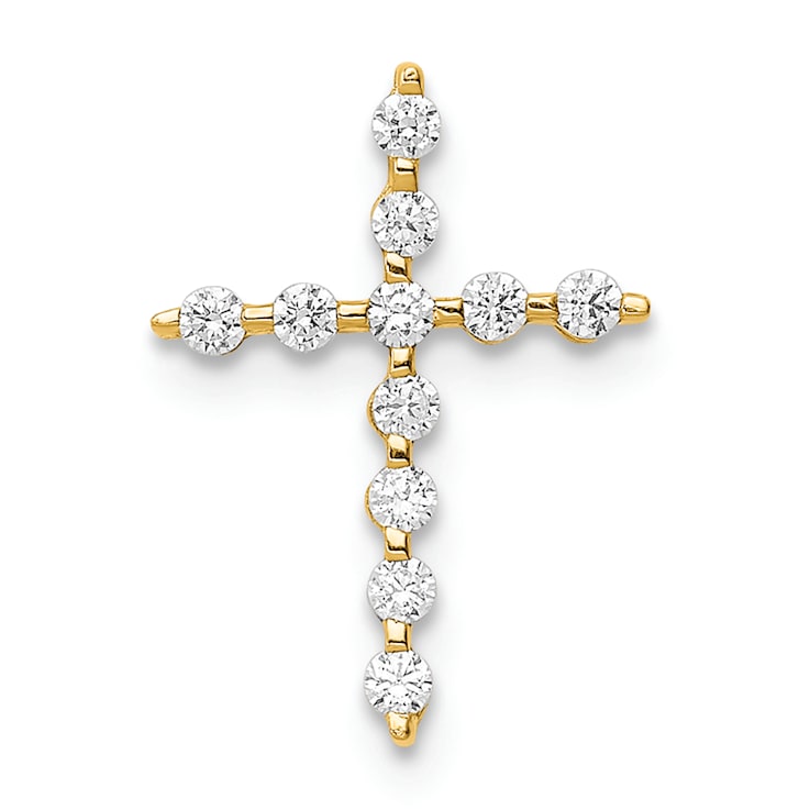 14k Yellow Gold Children's Cubic Zirconia Cross Chain Slide Pendant