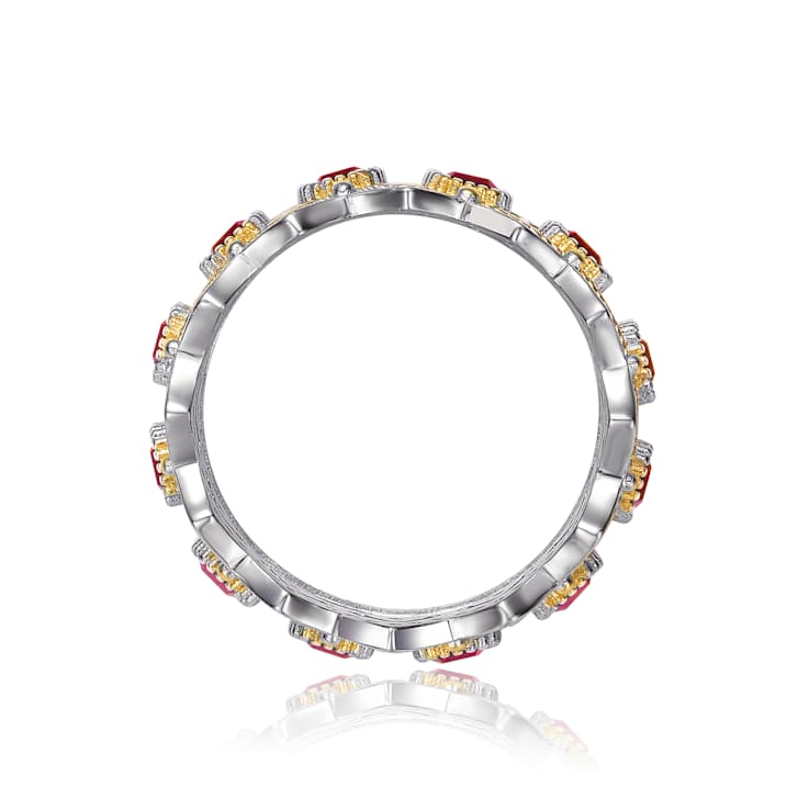 Ruby Color CZ Cocktail Ring In Two-Tone White And Gold Plated Brass