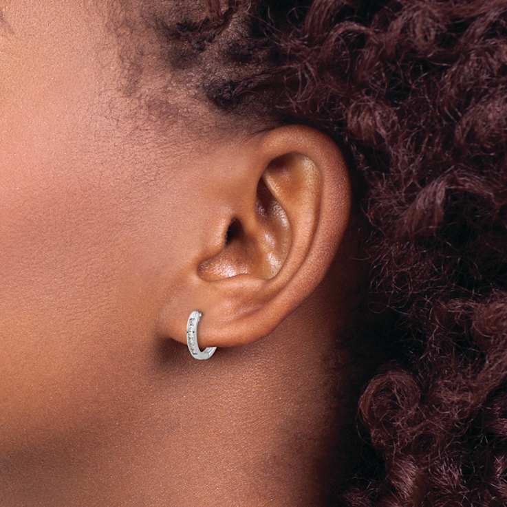 Diamond Hinged Hoop Earrings In 10K White Gold 0.12ctw