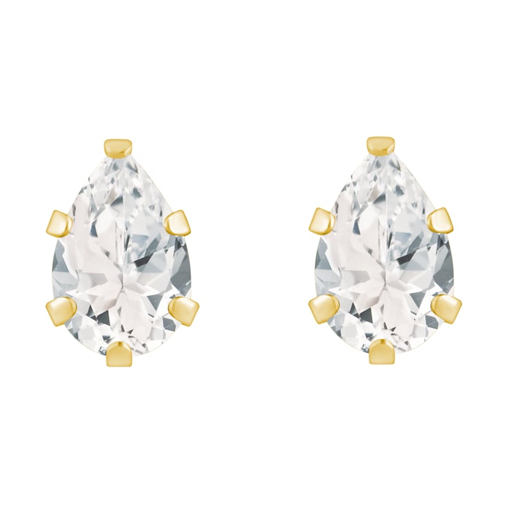 6x4mm Pear Shape White Topaz 10k Yellow Gold Stud Earrings