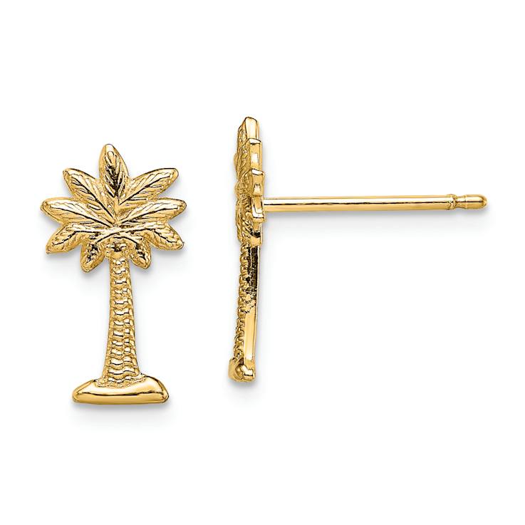 14k Yellow Gold Textured Mini Palmetto Palm Tree Stud Earrings