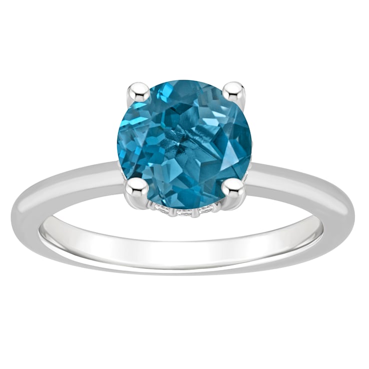 8mm Round London Blue Topaz With Diamond Accents Rhodium Over Sterling
Silver Hidden Halo Ring