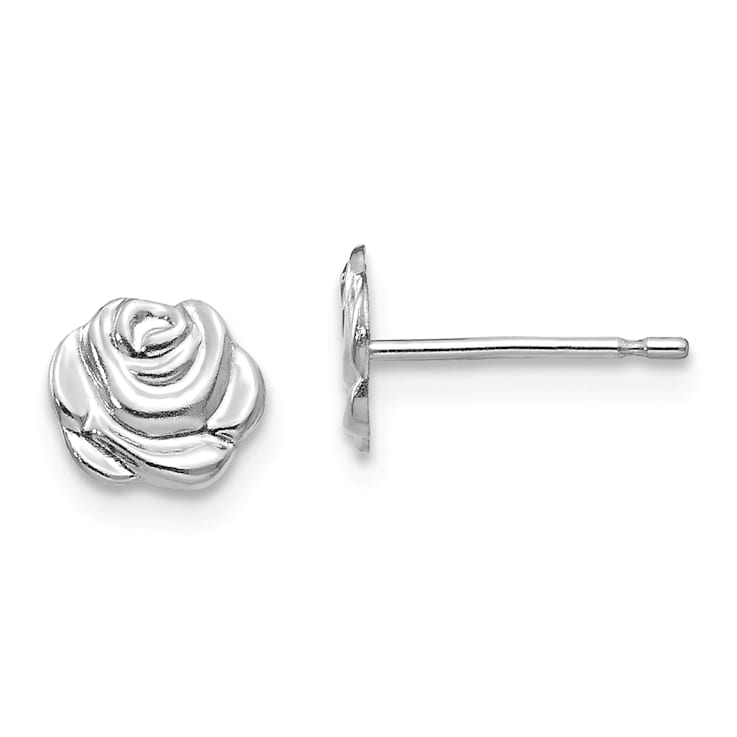 Rhodium Over 14k White Gold Polished Rose Post Earrings