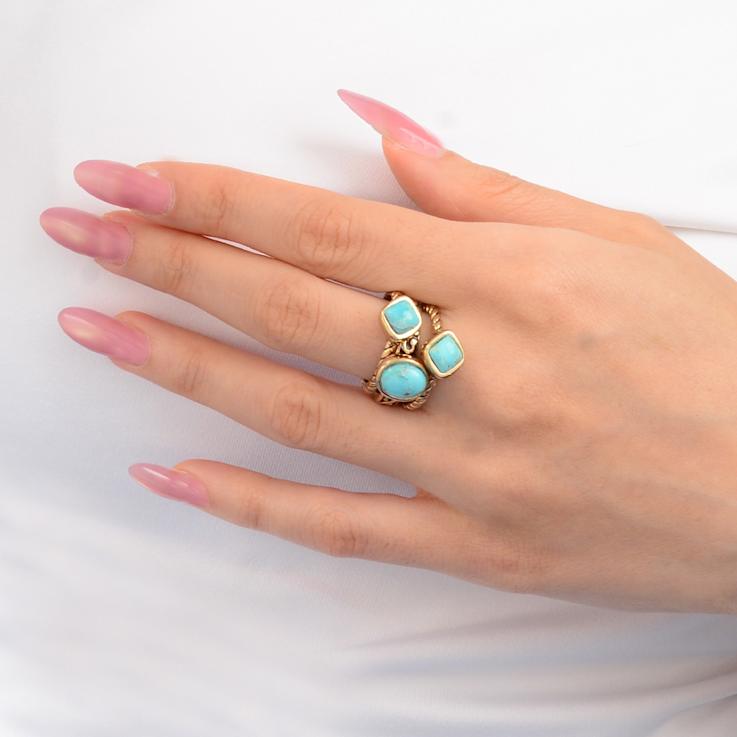 Barse Turquoise Mixed-Shape Ring Set Of 3 In Bronze