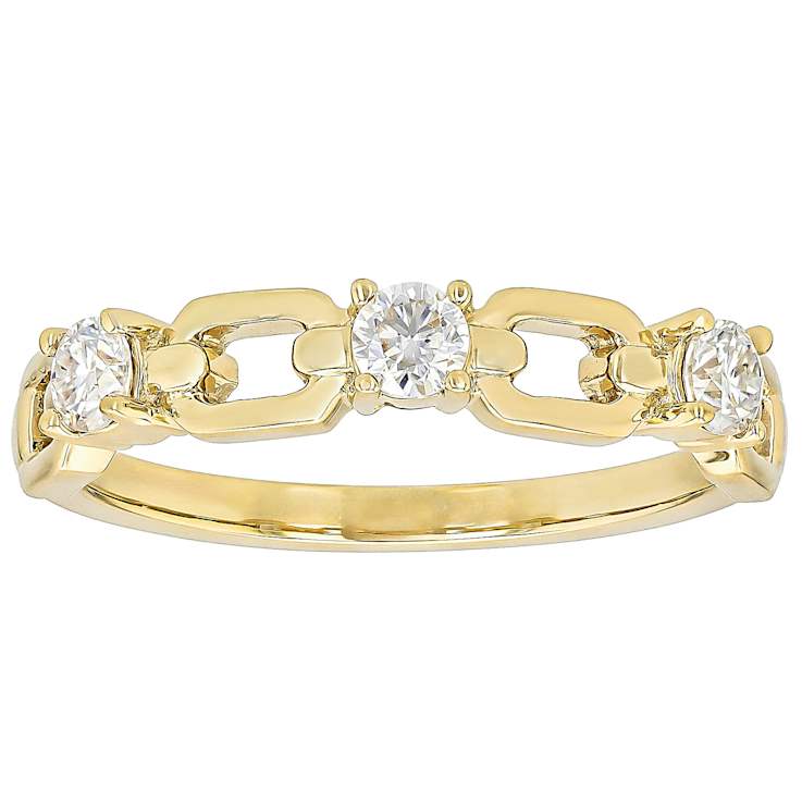 Moissanite And Link Ring In 14K Gold Over Sterling Silver