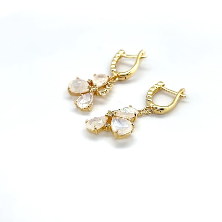 14K Yellow Gold Over Sterling Silver Moonstone Pear Drop Earrings