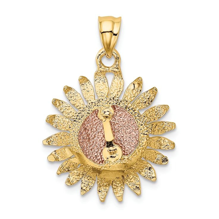 14k Two-tone Gold Polished and Textured Sunflower Pendant